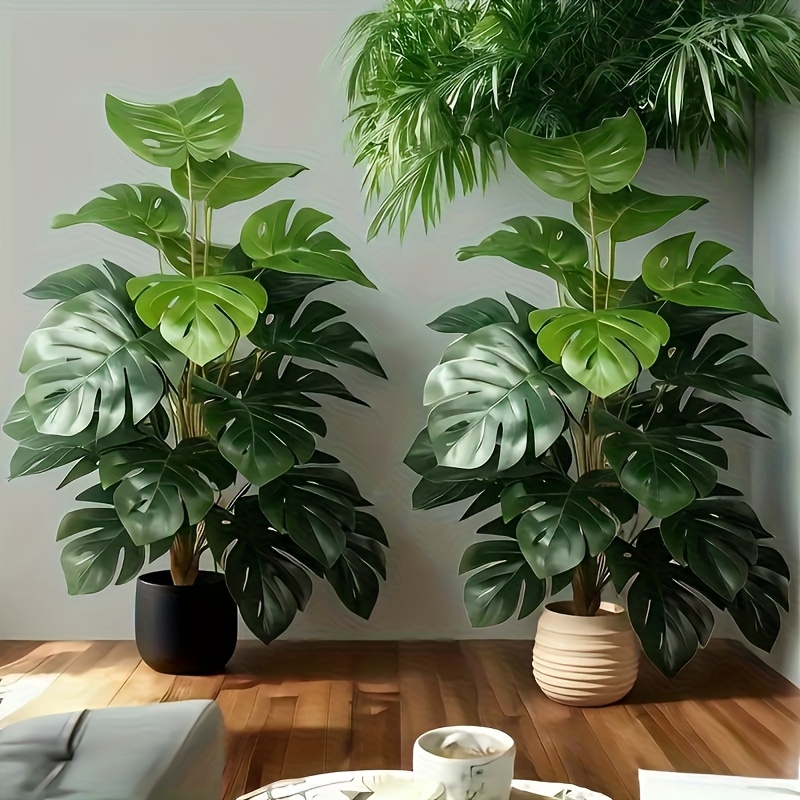 Monstera Adansonii - 人工モンステラヤシの木リアルなプラスチック製グリーン植物、フラワーポットなしで自宅、オフィス、結婚式、クリスマスに最適