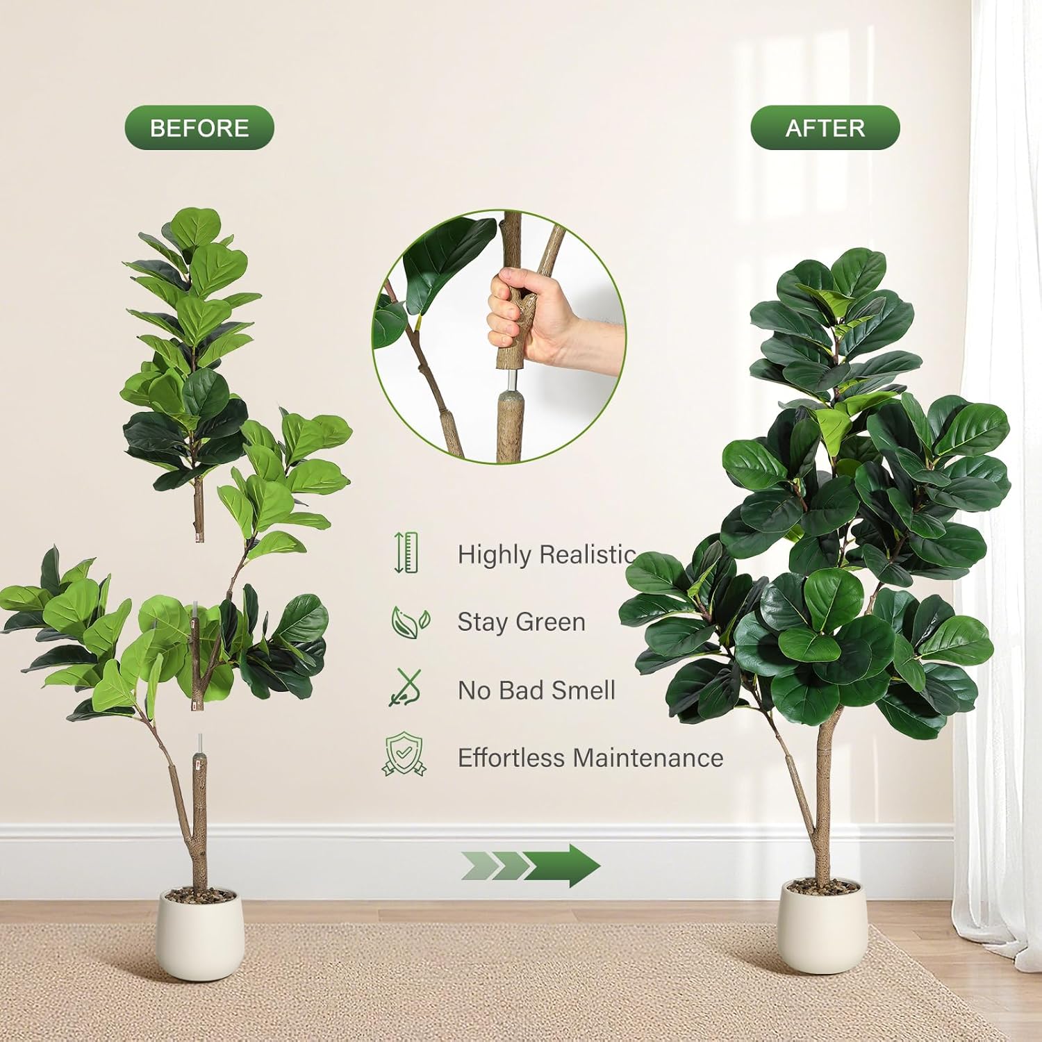 4～7フィートのフィドルリーフフィグツリー人工樹木、リアルな - Dracaena Marginata のレビューと価格